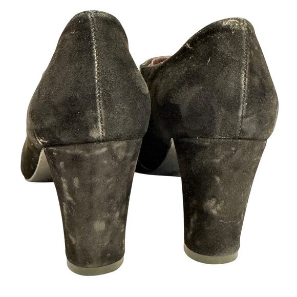 Vintage Stuart Weitzman Black Suede Pull On Almond Toe Booties Size 7.5N Witchy - Picture 10 of 15